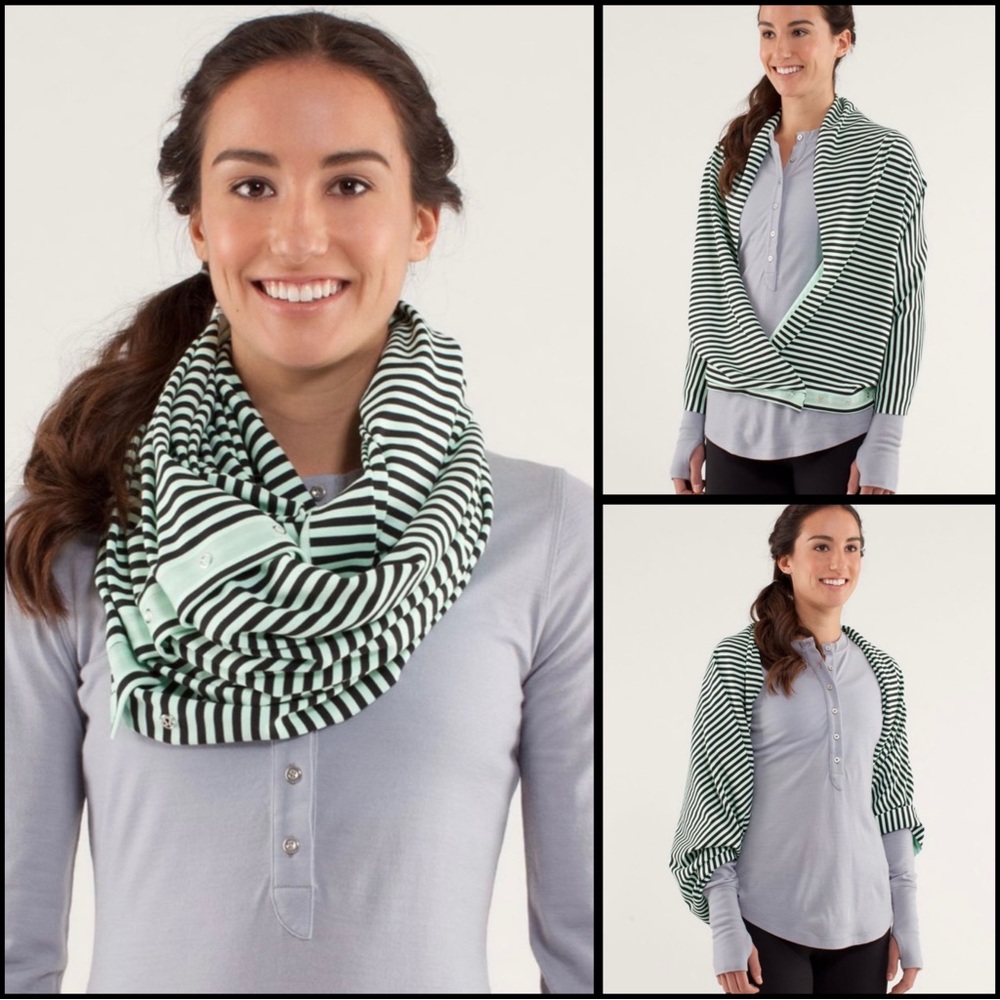 Lululemon 🍋 Vinyasa Scarf Mint Moment Black Classic Stripe Like New